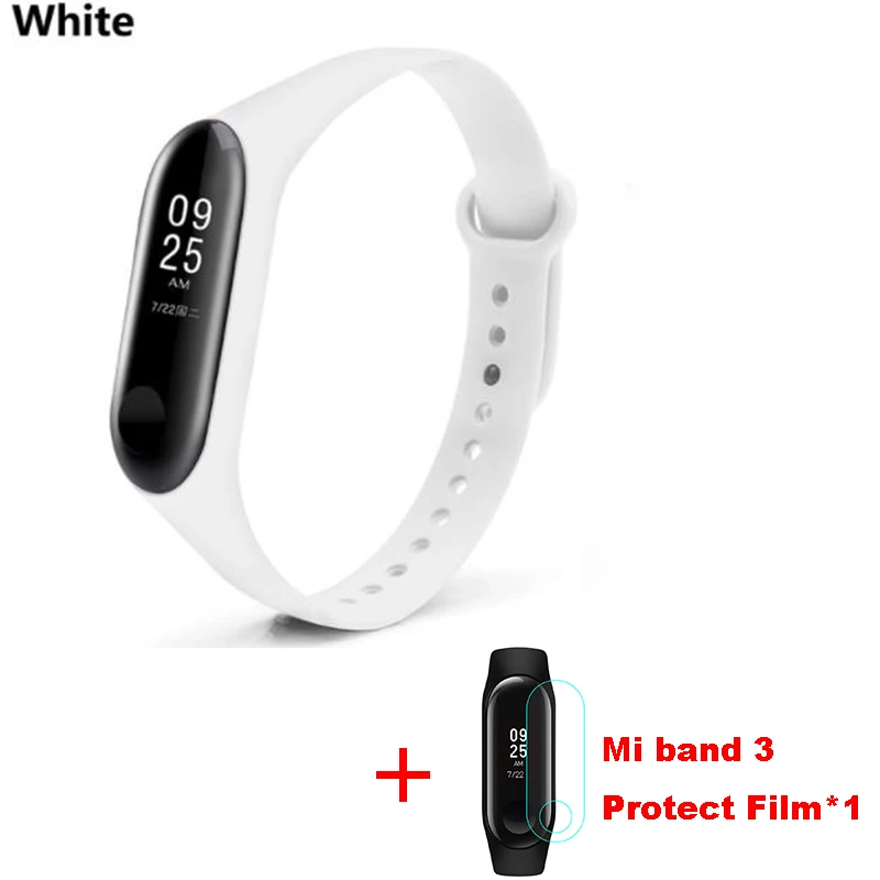 Mi band 3 силиконовый ремешок на запястье для оригинального Xiaomi mi Band 3 mi 3 умный сменный ремешок на запястье mi band 3 с защитой экрана - Цвет: White