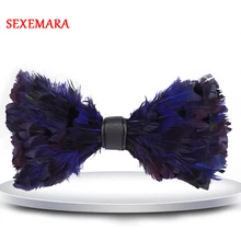 Новое поступление модные мужские вечерние галстук-бабочка с перьями Модные ручной работы темно-синий ночной клуб галстук-бабочка с перьями с подарочной коробкой