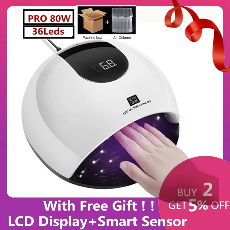 

B3 80W UV LED Lamp Manucure Timer LCD Screen UV Machine 36W Nail Dryer Lamp Sunlight Fast Curing SUN Light All Gel Varnish