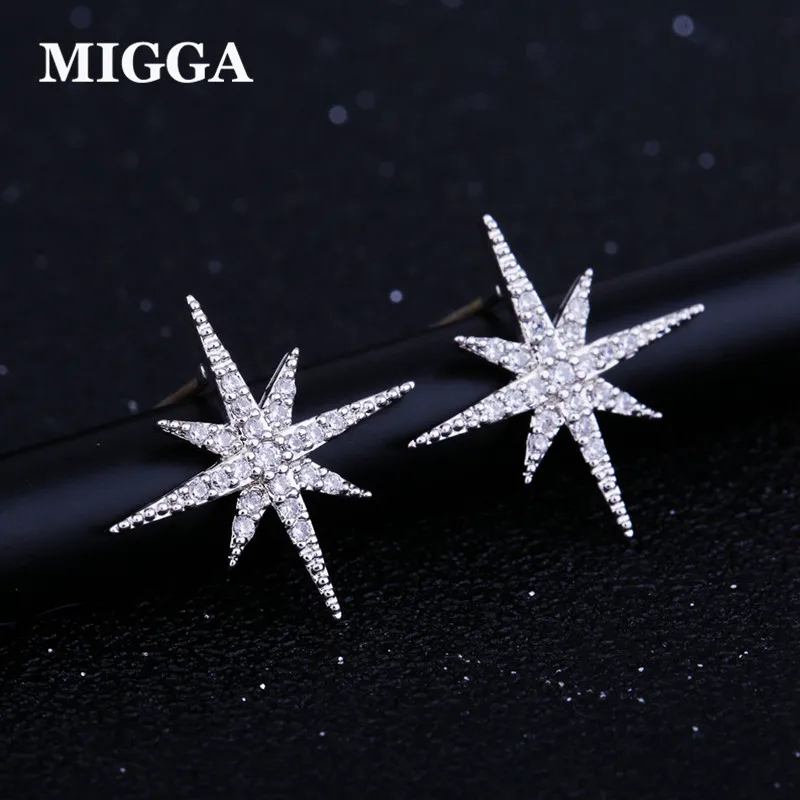 

MIGGA Delicate Cubic Zirconia Star Earrings Fashion Women Jewelry White Gold Color Crystal Stud Earrings