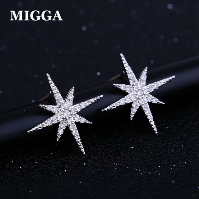 Migga Delicate Cubic Zirconia Star Earrings Fashion Women Jewelry Migga Delicate Cubic Zirconia Star Earrings Fashion Women Jewelry White Gold Color Crystal Stud