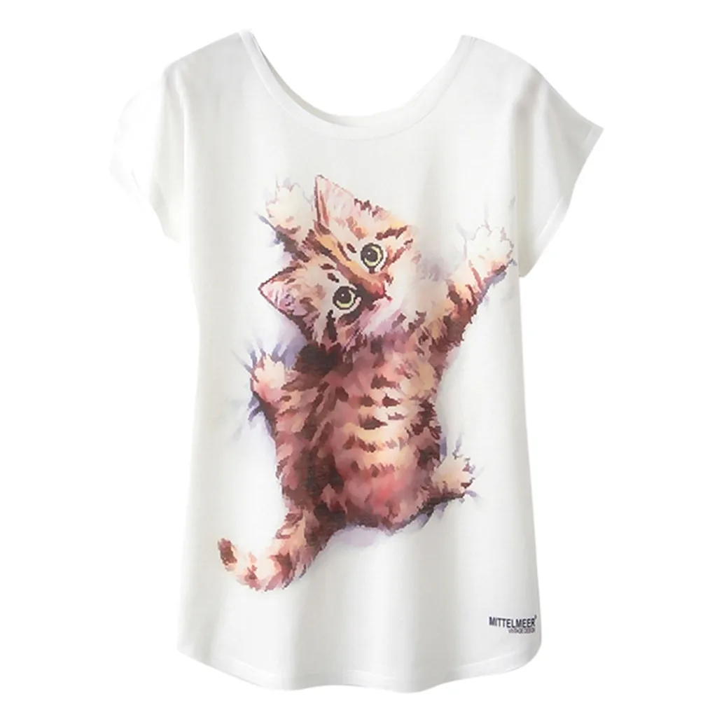 Женская модная футболка с геометрическим животным принтом, о-образный вырез, короткий рукав, свободная футболка, хип-хоп топы, футболки, корейские кавайные футболки#20