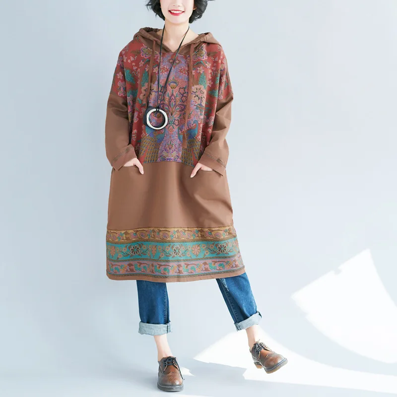 Runback Hoodie Woman Jeans Dress Big Size Personality Print Casual Vintage Denim Robe Longue Club Wear Long Sleeve Vestidos