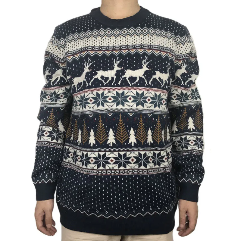Funny Light Up Ugly Christmas Sweater for Men and Women Navy Blue Male Xmas Pullover Jumper Reindeer Patterned Plus Size S-4XL 2