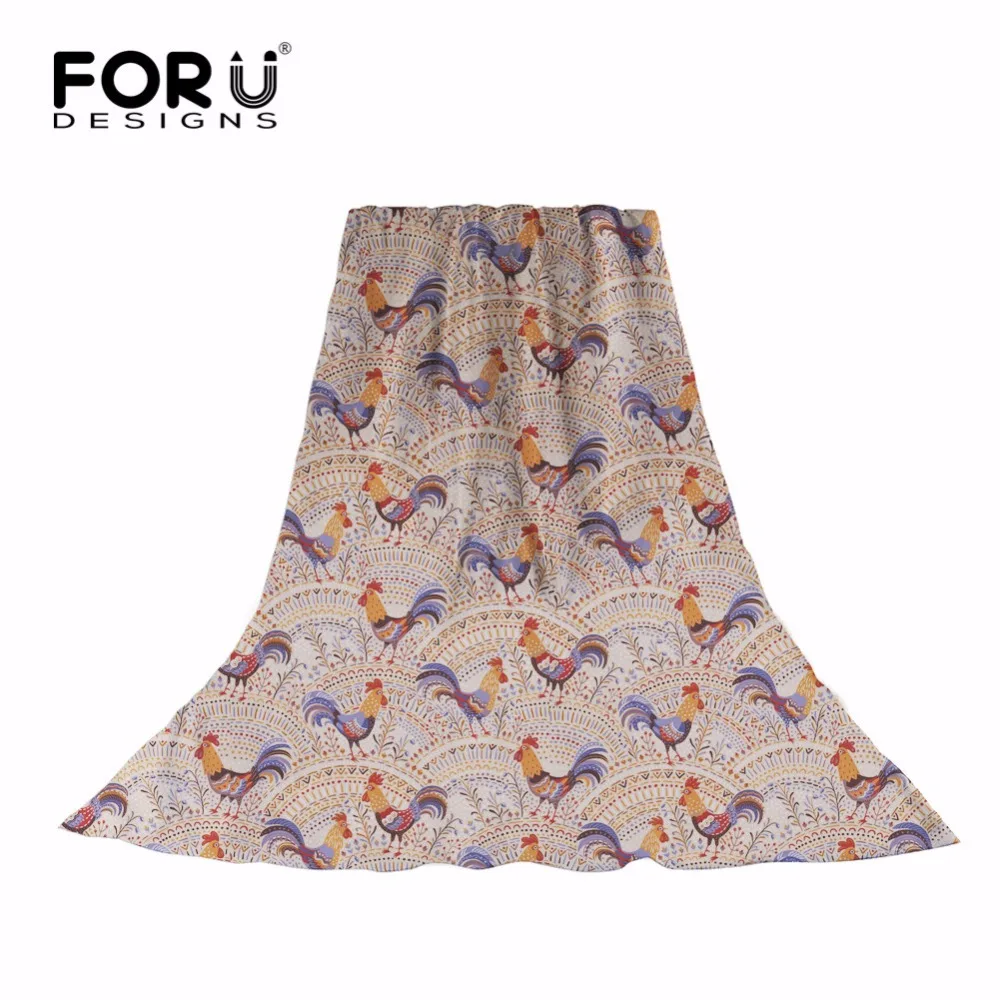 

FORUDESIGNS Women Chicken Print Silk-Satin Scarves 2018 New Brand Spring Hijab Shawl Wraps Long Beach Towels Scarf Female Ladies