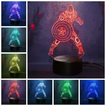

Lava Bulb 7 Color Shine Captain America Shield figure 3D Decor Night Light LED Touch illusion Lamp Birthday Christmas Child Gift