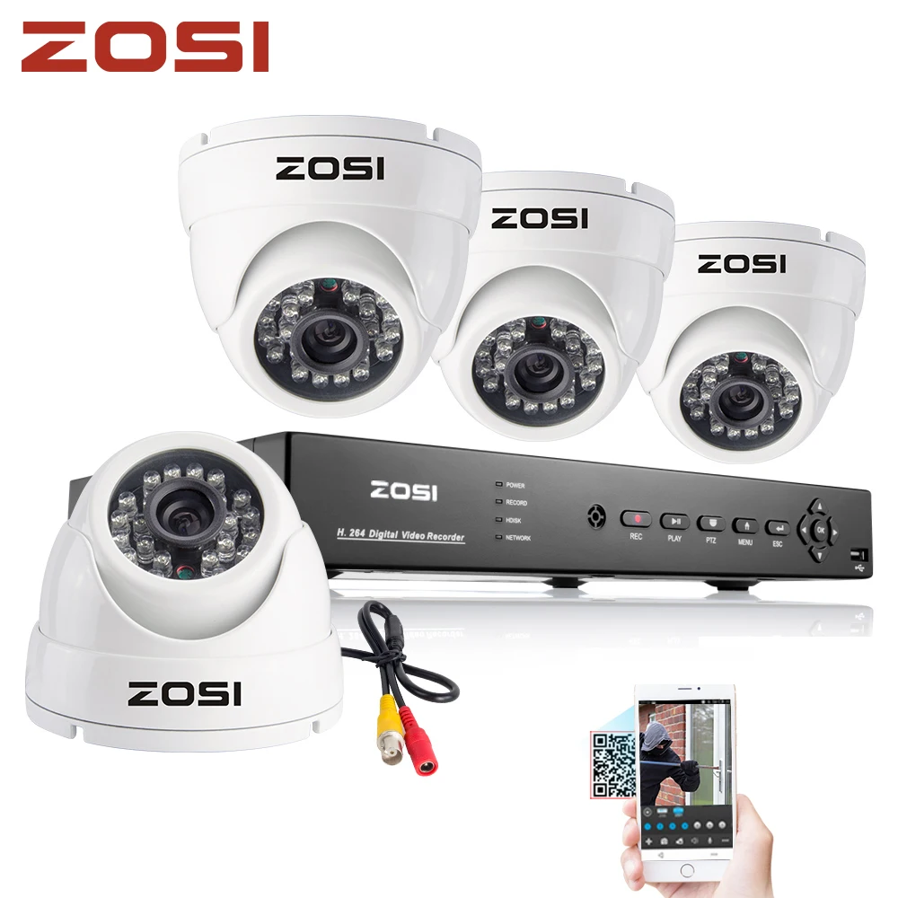 ZOSI 8CH CCTV System 960H DVR 4PCS 1000TVL IR Weatherproof Outdoor White Dome Camera Home Security System Surveillance Kits