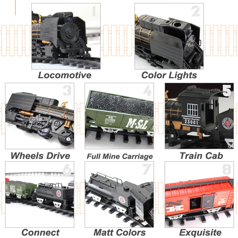 Classic toys Enlighten Train Battery Operated Railway Car Electric Train Set with Sound&Smok Rail Car Christmas Gift Kids Toys