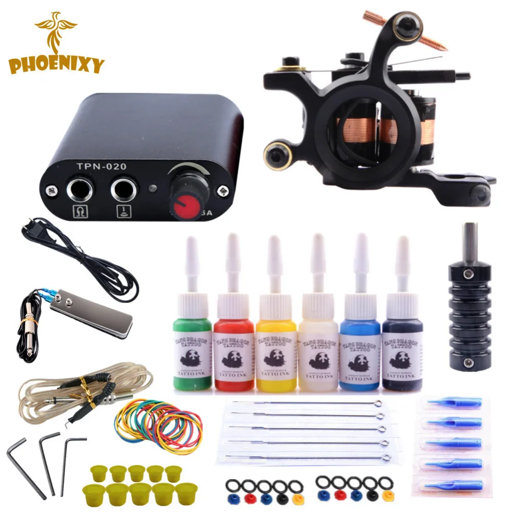 Promo Offer Complete Tattoo Machine Kit Set 1 Coils Guns 6 Colors Black