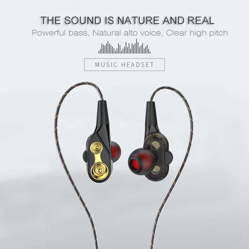 IPUDIS проводные Hi Fi наушники двухдинамичные четырехъядерные вкладыши 3 5 мм гибкий