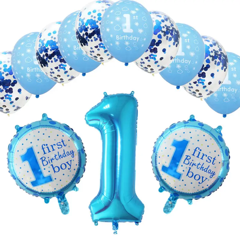 13 шт./партия, прозрачные воздушные шары конфетти для первого дня рождения, розовый и голубой номер, 1 воздушный шар из фольги для мальчиков и девочек, 1 год, украшения для дня рождения - Цвет: set 2