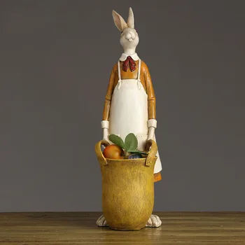 

Mr Rabbit Carrying A Basket Statue Room Embellishment Decor Craft Bird Sitting On An Orange Ornaments Accessories Furnishing
