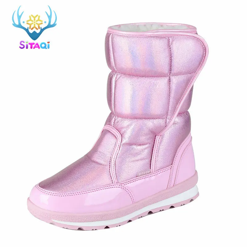 Зимние сапоги на пуху для мамы и ребенка; зимняя обувь для родителей и ребенка со снежинками; детская обувь; зимние сапоги; женские шерстяные теплые JSH-M903 - Цвет: pink