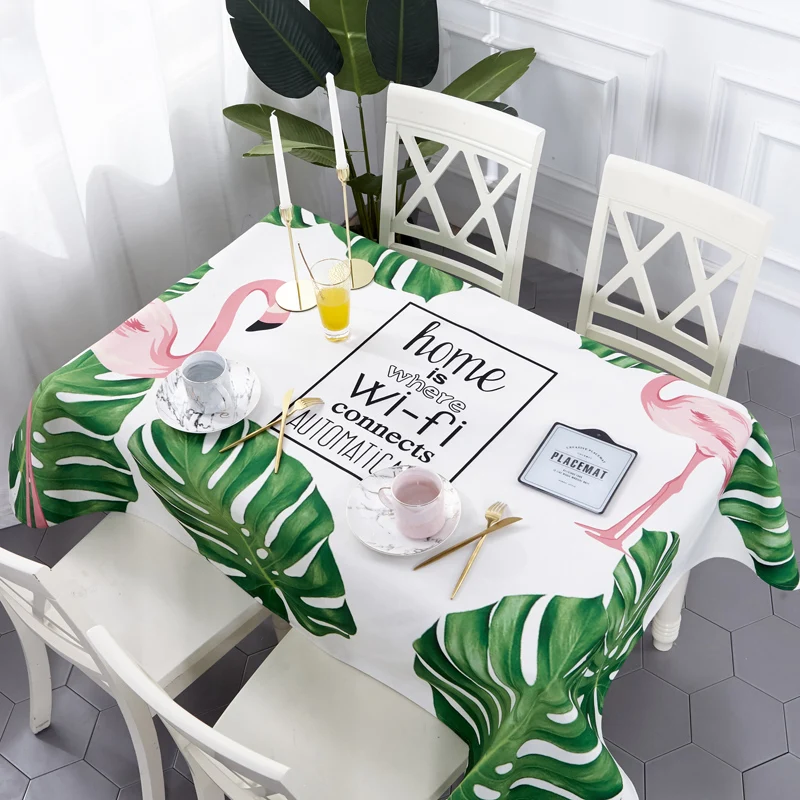 

Flamingo Geometric Printed Waterproof Table Cloth Rectangula Decorative Cotton Linen Tablecloth Dining Table Cover for Kitchen