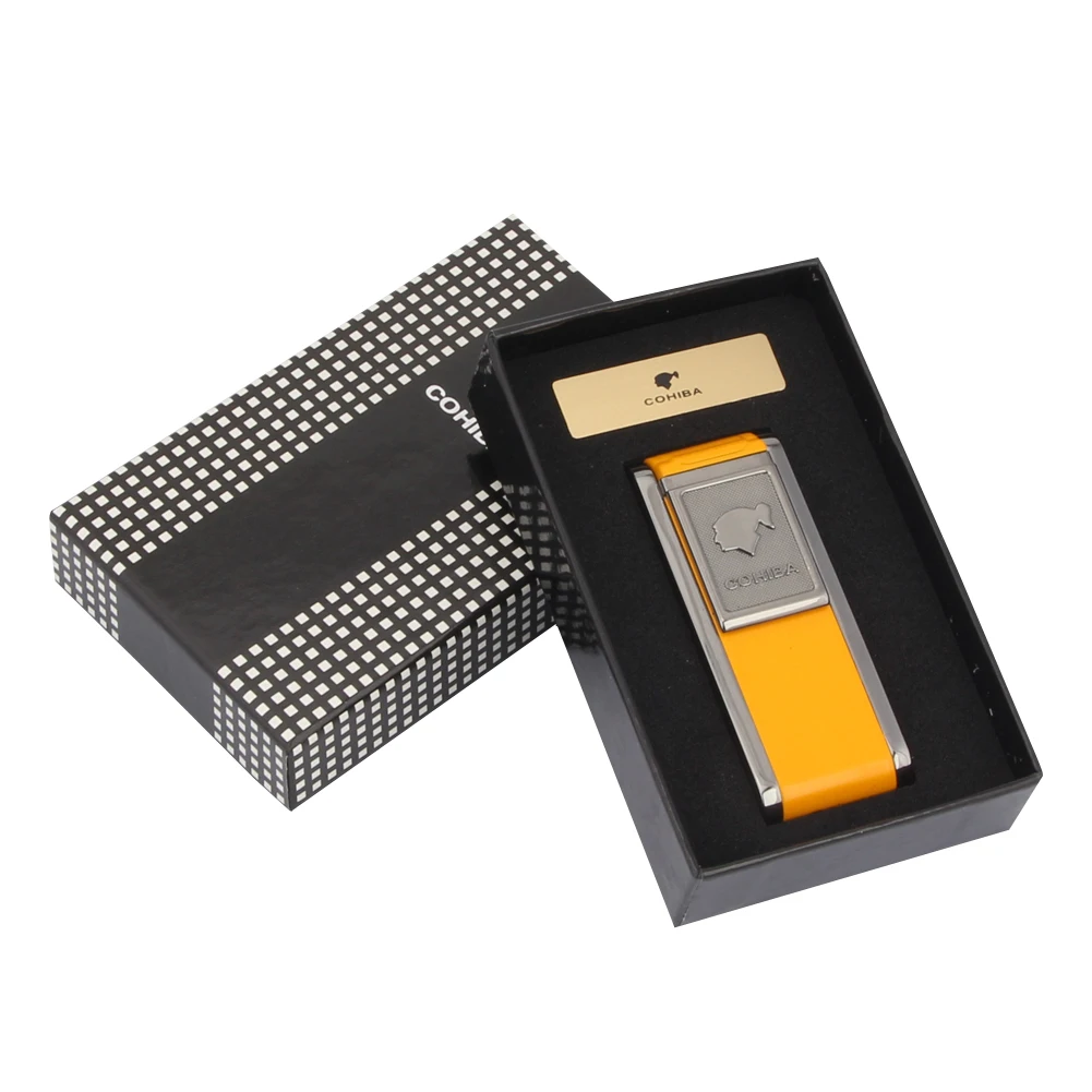 COHIBA зажигалка для сигар, 2 газовые зажигалки для сигарет, карманные аксессуары для сигар с портсигар