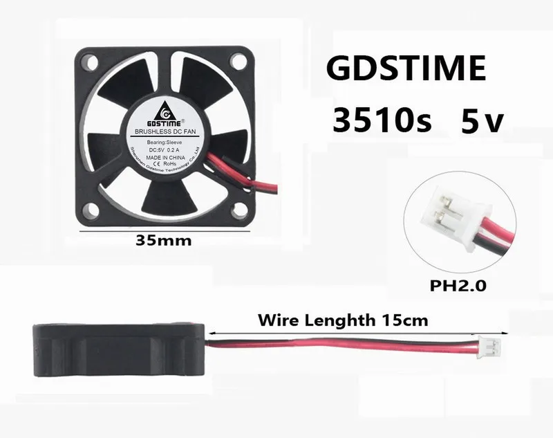 Мини вентилятор для охлаждения Gdstime 5 шт. 35 мм x 10 В 2pin 2 0 бесшумный безщеточный