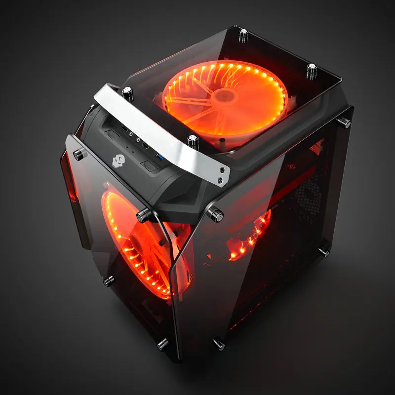 360*237*480 мм закаленное стекло ATX игровой системный блок RGB Air Cool водяное охлаждение корпус ПК Материнская рама полнобоковое прозрачное шасси - Цвет: red