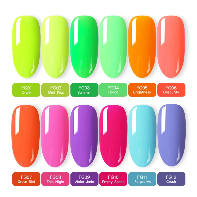 Nacido bonita serie de verano de 6ml de Gel de fluorescencia de neón remojo de esmalte de Gel UV barniz Semi permanente remojo de uñas arte de uñas de Gel