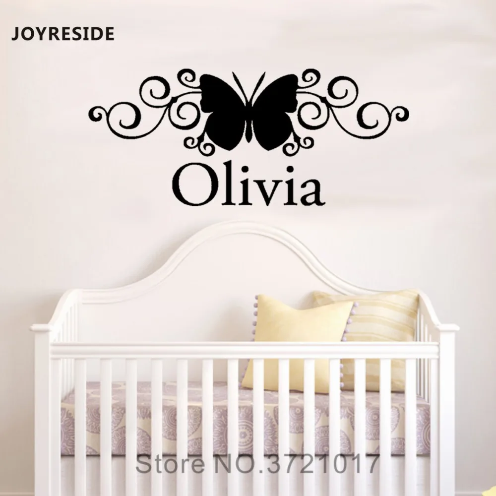 

JOYRESIDE Butterfly Wall Decor Personalized Name Sticker Decals Vinyl Interior Home Bedroom Living Room Design Art Murals A1210
