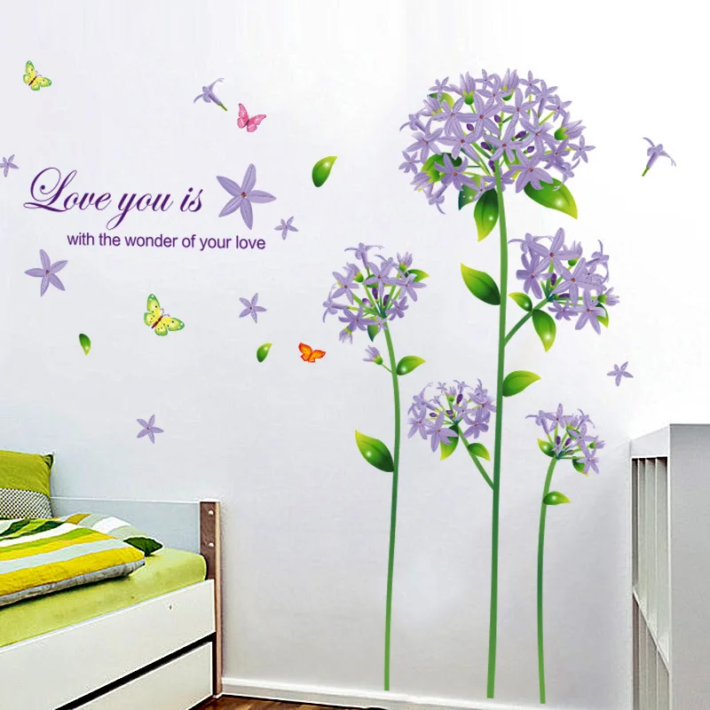 

DIY Blue flower removable wall stickers on the walls bedroom living room Art Mural TV background wall decorative Vinyl decals
