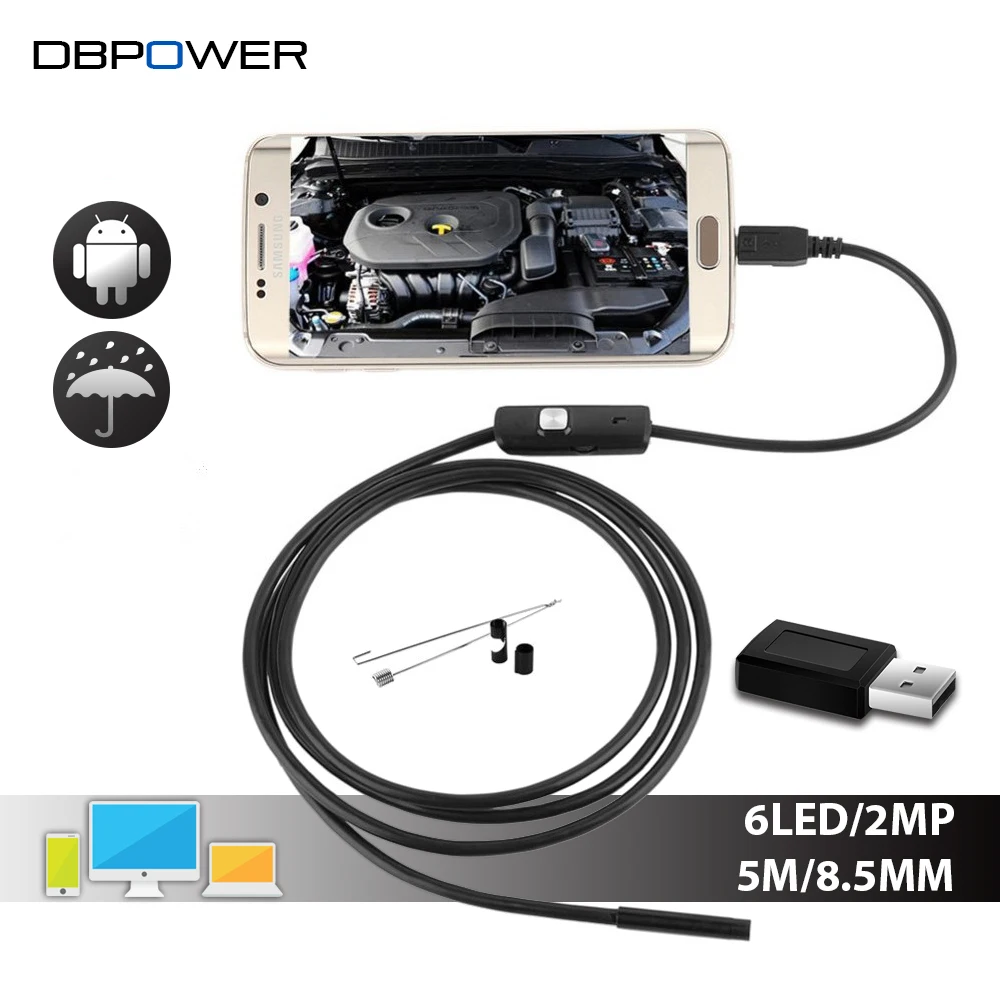 2MP HD USB Mobile Endoscope 8.5MM 5M 6LED Lens IPX67 Inspection ...