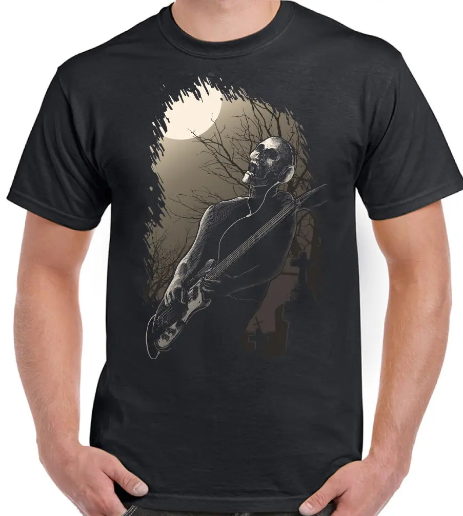 

Midnight Rock - Mens T-Shirt Electric Bass Acoustic Guitar Zombie Skull Biker Short Sleeve Discount 100 % Cotton T Shirt