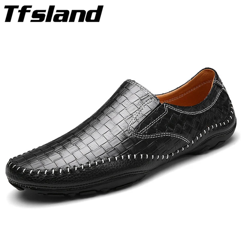

New Male Leather Flats Loafers Breathable Slip on Driving Shoes Sneakers Men Soft Dress Shoes Lazy Walking Shoes Zapatos Hombre
