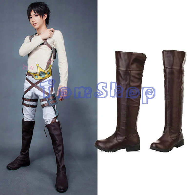 

Anime Attack on Titan Cosplay High Boots Shingeki no Kyojin Eren Jaeger Mikasa Ackerman Shoes 35-44 Free Shipping