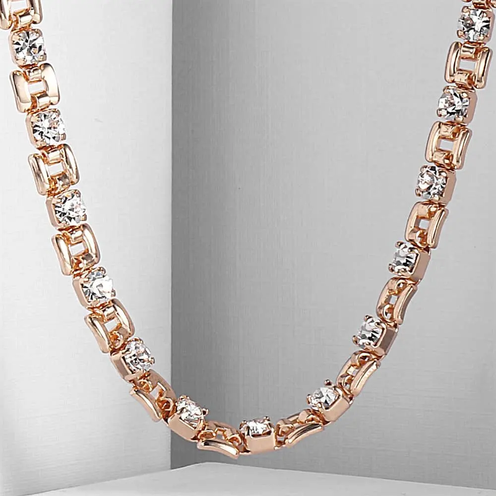 

585 Rose Gold Necklace for Womens 1 Row CZ Crystal Girl Party Jewelry Clear WHITE 20 inch GN490