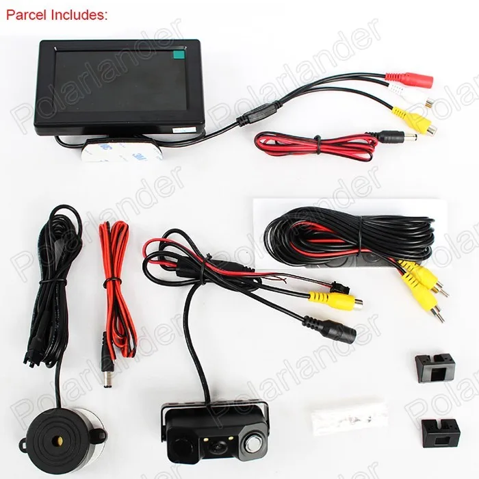 

3 in 1 LED Car auto reverse camera Parking Sensor Rear View Parking Camera 2 Sensors Indicator Bi Bi Alarm 4.3 inch HD monitor