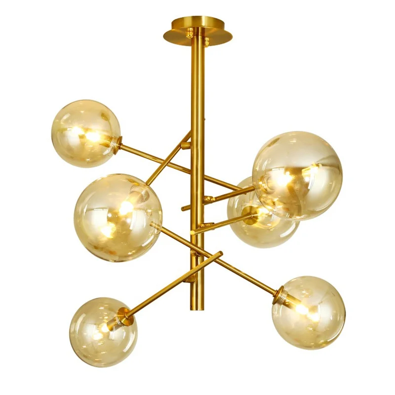 

Gold 6/8Heads Clear Amber Glass Chandelier Lighting irregular magic beans lustre Glassball Chandeliers avize luminarias