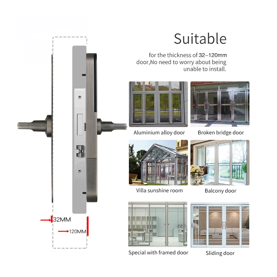Тонкий алюминиевый стеклянный умный раздвижная дверь замок Wifi Bluetooth TTLock приложение RFID карта цифровой код электронный дверной замок