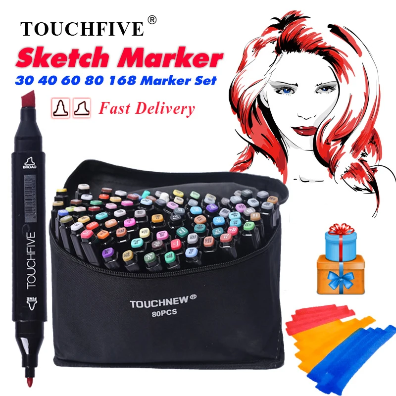 

TOUCHFIVE 30/40/60/80/108/168 Colors Art Markers Artist Alcohol Based Copic Markers Sketch Drawing Manga Art Supplies Markers