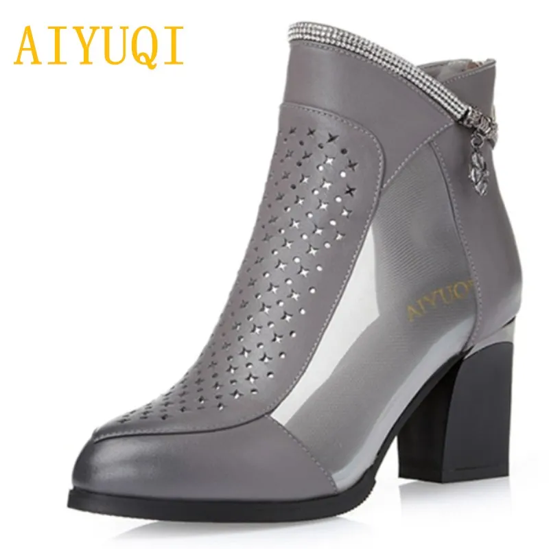 

AIYUQI 2019 new spring genuine leather female net shoes fashion breathable deep shoes mesh comfortable sandals female size34