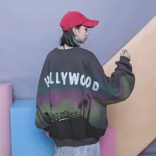 Fashion HARAJUKU behind the gradient doodle letter print batwing sleeve oversize sweatshirt