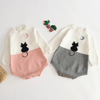 

Baby Girl's Knitted Rompers Sweater Baby Cartoon Overalls Infant Princess Cotton Clothes Baby Girl Romper Autumn Winter Clothing