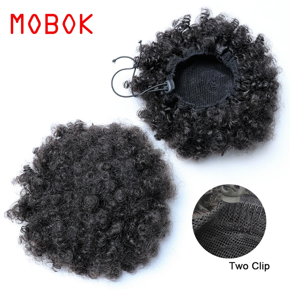 

Mobok High Puff Wig Ponytail Drawstring Short Afro Kinky Curly Pony Tail Clip in in Human Hair Bun Extensions Remy Mongolian