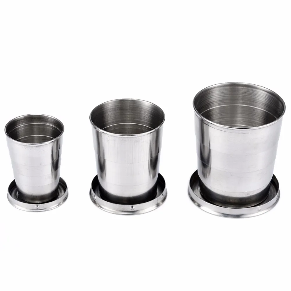 1 unidad piezas portátil 75 150 250 ml de acero inoxidable Copa plegable botella plegable para deportes al aire libre viaje Camping senderismo