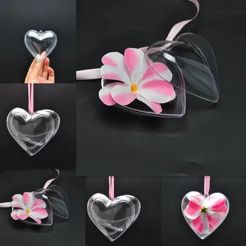 

5pcs Love Romantic Heart Shaped Capsule Clear Plastic Christmas Balls Transparent Tree Ornaments For New Year Wedding Decor