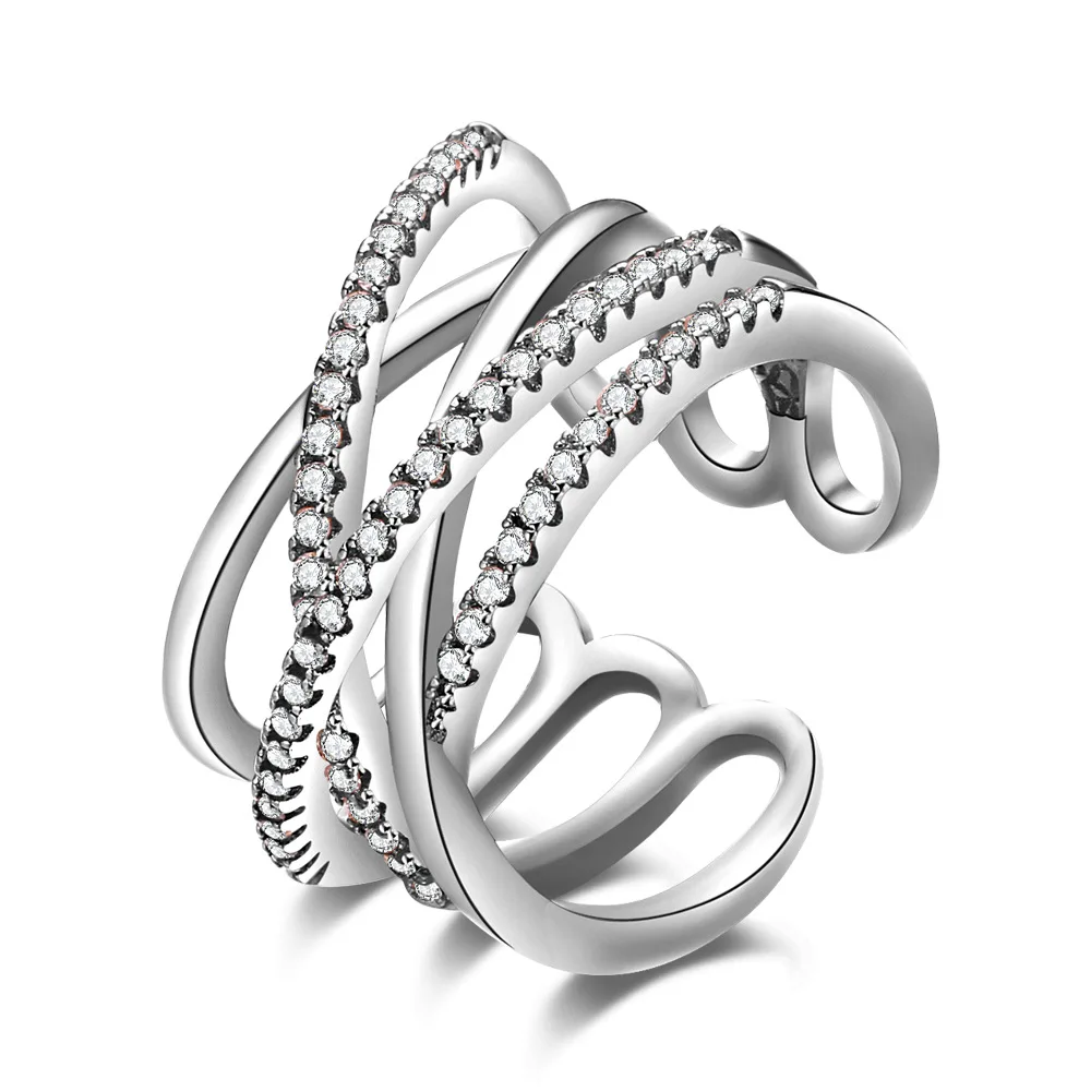Fashion multi layer cross anel adjustable rings silver rose gold plated rings for women cubic zircon wedding engagement rings  (2)