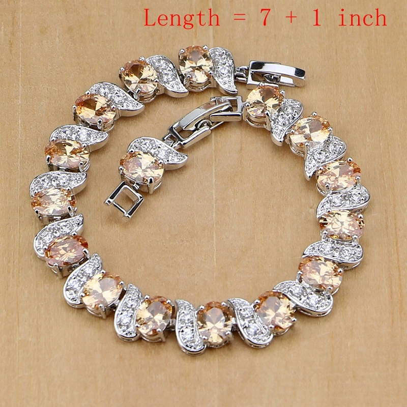 Ceny 925 Sterling Silver biżuteria dla nowożeńców Champagne cyrkon zestawy biżuterii dla kobiet kolczyki wisiorek naszyjnik pierścionki bransoletka