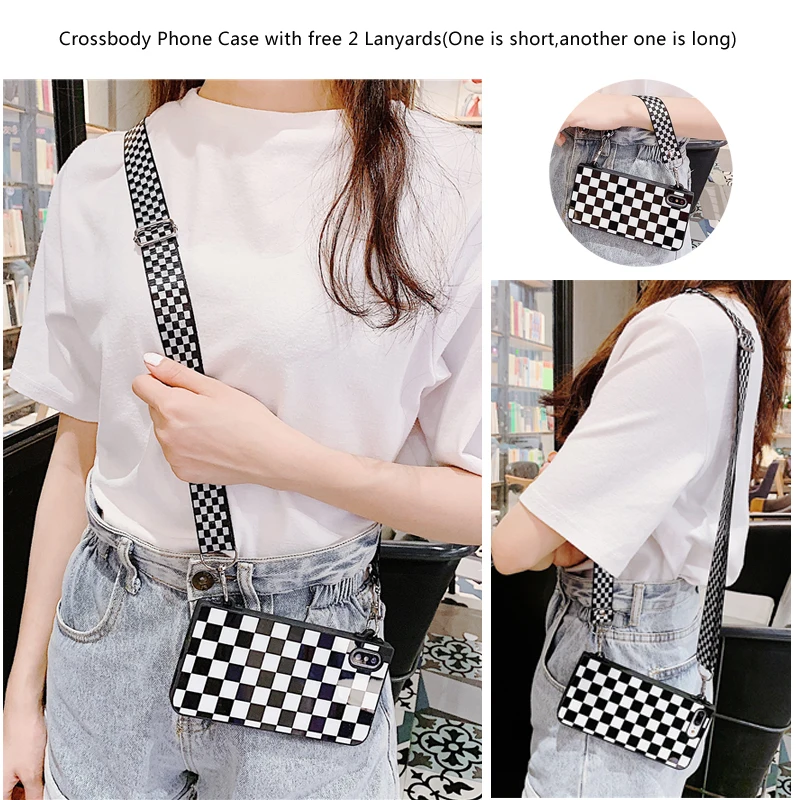 

Fashion Lattice Crossbody Bag Silicone Phone Case for Coque iPhone Xs Max Shockproof Back Cover for iPhone XR Xs X 6 6S 7 8 Plus