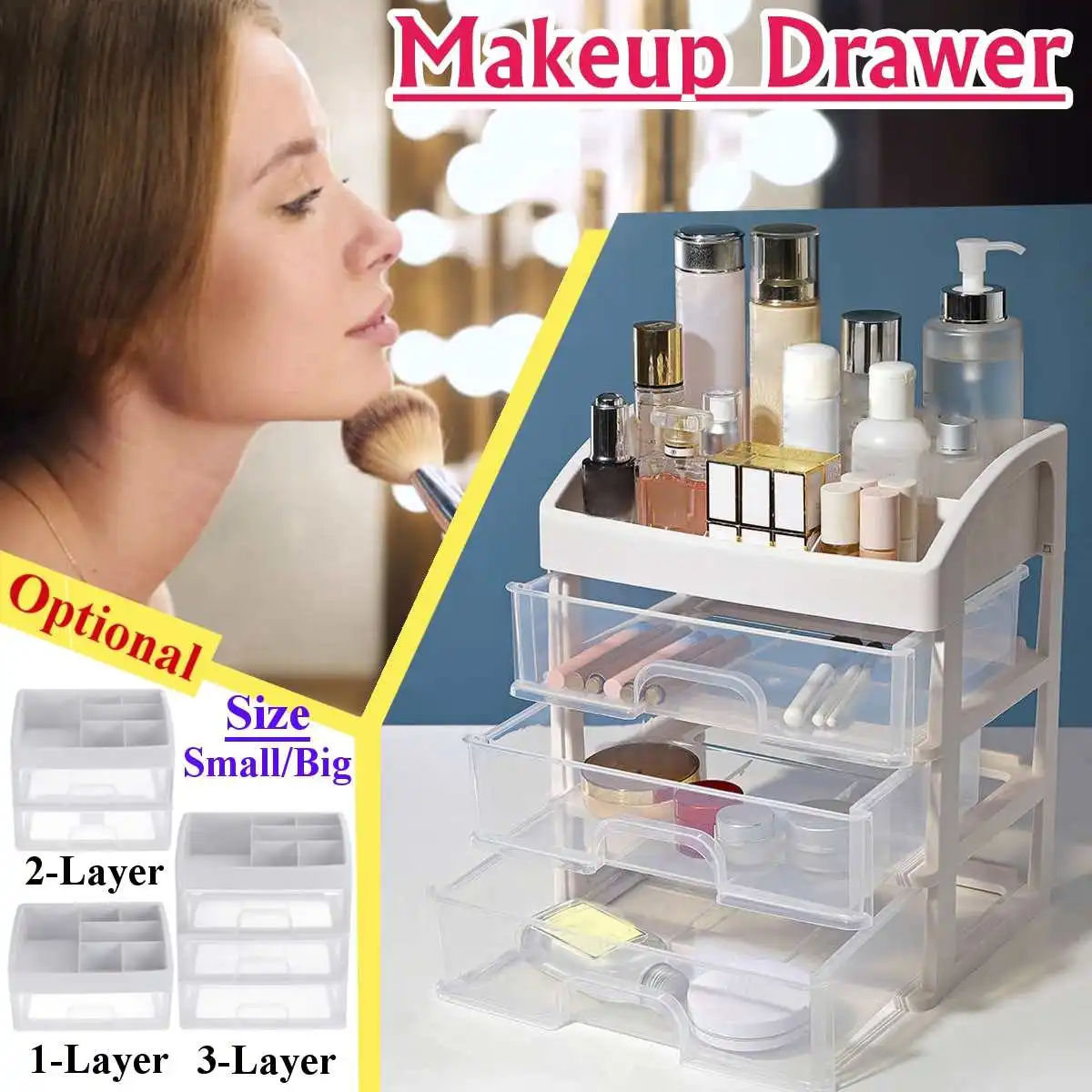 

1/2/3 Layers Plastic Cosmetic Makeup Drawer Organizer Storage Box Container Desktop Storage Box Container grey Color