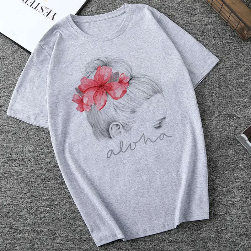 2019 New Summer Womens Harajuku Aesthetic T-shirt Sexy Flower Print Short-sleeved Shirt   Fashion Casual Korean Couple T-shirt