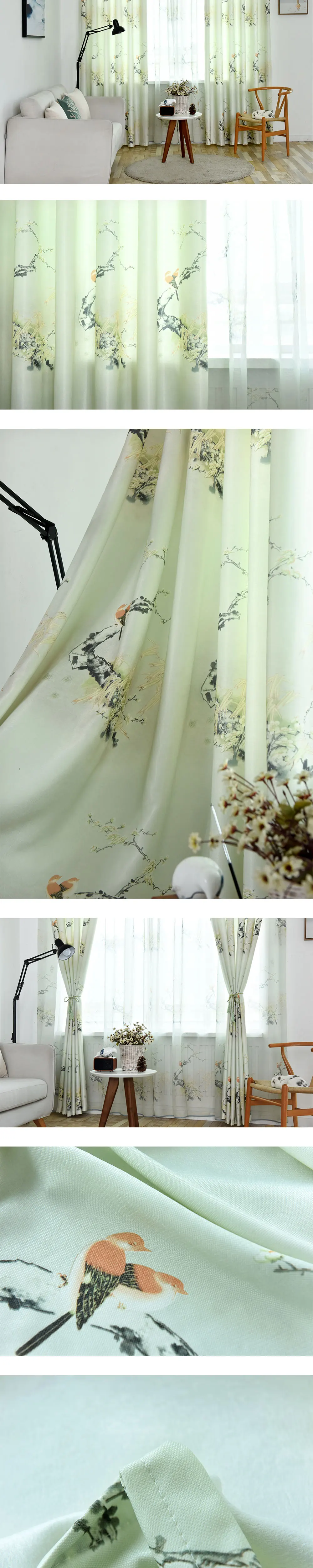 sz117 LOZUJOJU Bird Branches Pattern Curtains for Bedroom Windows Pastoral Drape Match Tulle Curtains Fabric High Quality Semi Shade (3)