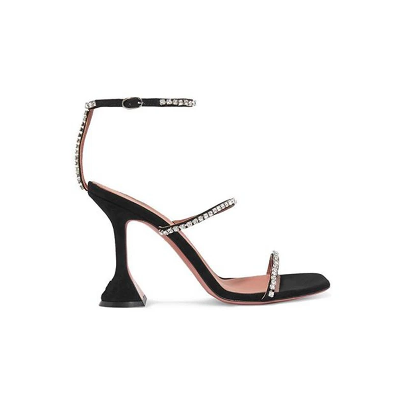 Босоножки на высоком каблуке с ремешками и бисером; пикантная обувь для вечеринок; цвет черный, красный; женская модная обувь на необычном каблуке; - Цвет: Черный