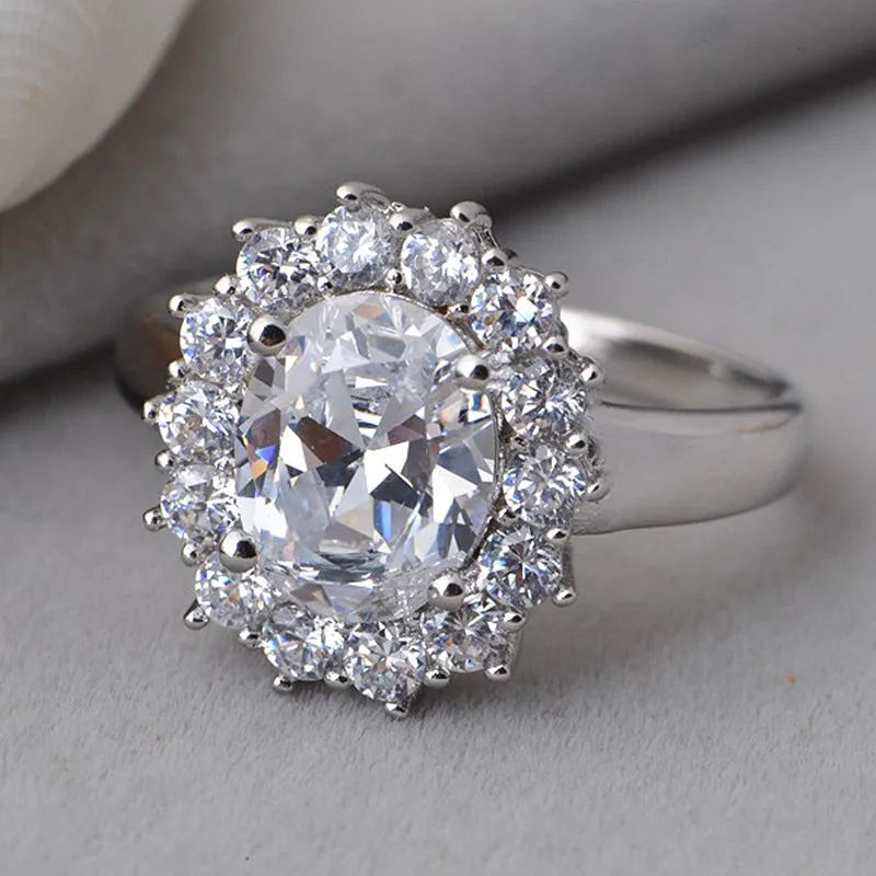 2.5ct Oval Cut Crystal Ring Fashion Jewelry Cubic Zirconia Solitaire ...