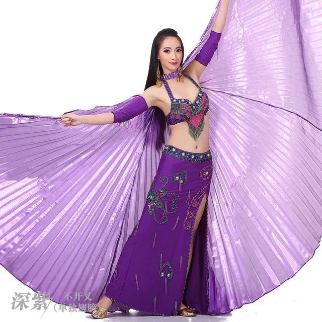 Ruoru Women Kids Girls Belly Dance Isis Wings Gold Belly Dance Wings Bellydance Costume Egyptian Oriental Dance Without Sticks Purple