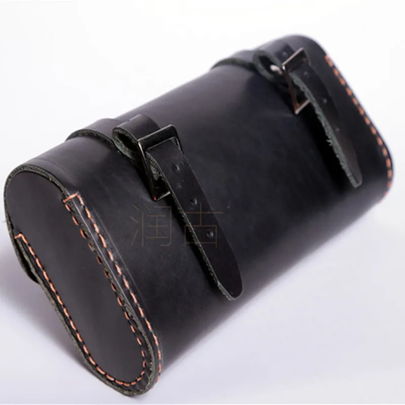 Cheap E0985 Retro Bicycle hangback bag vintage saddle bag bike block package Pure cowhide Handmade Tool bag 4