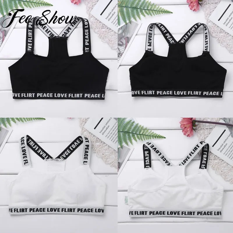 

Teen Girls Soft Padded Cotton Letter Print Bra for Young Girls Puberty Growing Bras Underwear Training Bra Yoga Sports Gym Tops